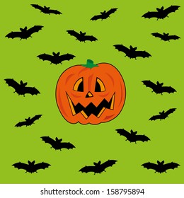 Halloween pumpkin and bats