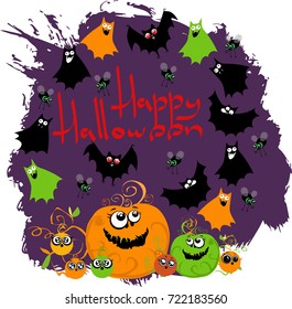 Halloween. pumpkin bats flies