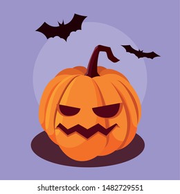 halloween pumpkin with bats flying