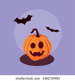 halloween pumpkin with bats flying