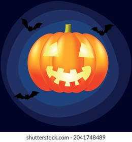 halloween pumpkin with bats vector