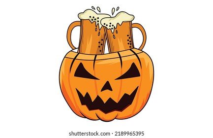 Halloween Pumpkin a beer mug, Holiday party invitation for poster design concept