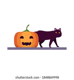 calabaza de halloween con diseño de ilustración vectorial de gato negro