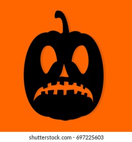Halloween pumpkin. Black icon on orange background. Vector illustration