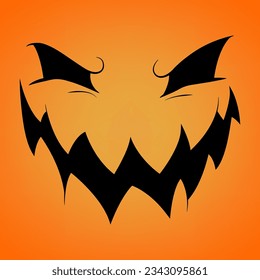 Halloween pumpkin. Black isolated halloween pumpkin face patterns on orange. Vector cartoon Illustration.