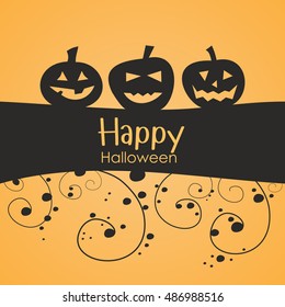 Halloween Pumpkin black on an orange background with swirls elements