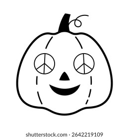 Halloween pumpkin black and white doodle. Autumn, Halloween character hand drawn vector illustration in flat style