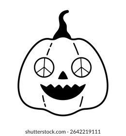 Halloween pumpkin black and white doodle. Autumn, Halloween character hand drawn vector illustration in flat style