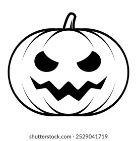 Halloween pumpkin, black and white vector cartoon illustration of Jack o lantern, isolated on white background