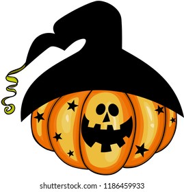 Halloween pumpkin with black witch hat