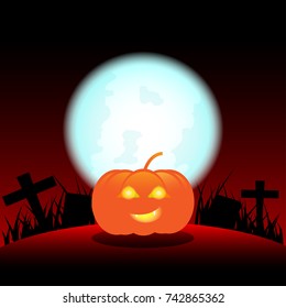 Halloween pumpkin with blue Moon background, illustration