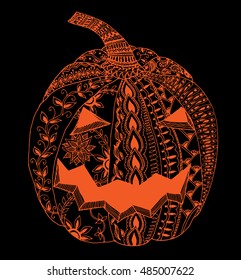 Halloween pumpkin boho indian hand drawn picture, zentangle, vector