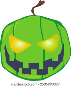 Halloween pumpkin, bold green, menacing expression.