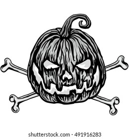 halloween pumpkin with bone, grunge.vintage design t-shirts