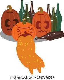 Halloween pumpkin and bottles vector illustration on white background