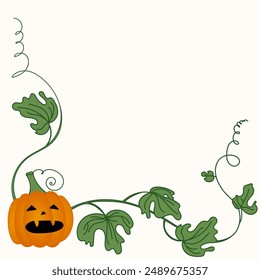 Halloween pumpkin with branches stretching up and to the side. Vector illustration