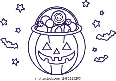 Halloween pumpkin bucket illustration. Just a line.