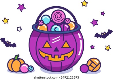 Halloween pumpkin bucket illustration. purple.