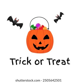 Halloween Pumpkin Bucket and Trick or Treat Bats