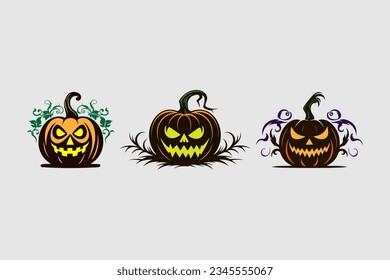 Halloween pumpkin bundle, Jack-o-lantern illustration.