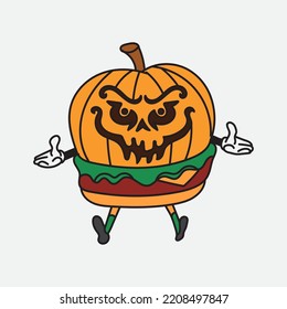 Halloween Pumpkin burger trendy modern illustration for poster, postcard or background