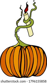Halloween pumpkin with a burning candle.