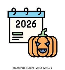 Calendario de calabaza de Halloween 2026 Ilustración vectorial llena icono de estilo