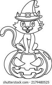Halloween pumpkin and candies doodle coloring book page. Antistraess for adults. Stock vector illustration. Halloween background cemetery and crypts with Halloween pumpkins outlined for coloring page