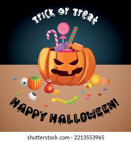 
Halloween pumpkin with candies vector design