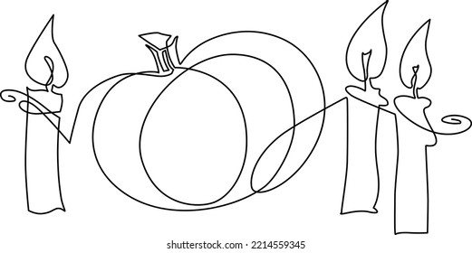 Halloween. Calabaza con una vela. Dibujo de línea continua, ilustración vectorial.