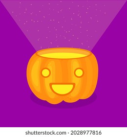 Halloween pumpkin with candle inside. Happy face Halloween pumpkin isolated on background.