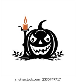 Halloween pumpkin with candle. Isolated on white background. Flat style vector illustration.