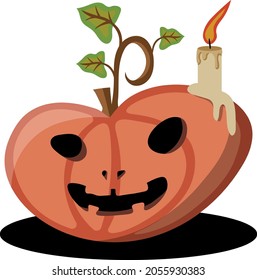 Halloween pumpkin with candle on it. Halloween pumpkin isolated vector illustration. Asymmetrical halloween pumpkin with face. All saint's day vector. Jack o'lantern. Halloween holiday decoration.