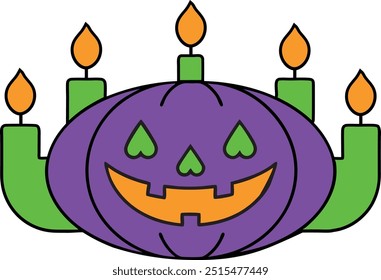  Halloween pumpkin with candles, A jack-o'-lantern image with candles line art vector illustration.