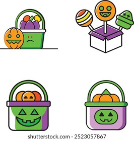 Ilustración vectorial de icono de cubo de caramelo de calabaza de Halloween.