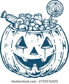 Halloween Pumpkin Candy Bucket Jack O Lantern Vector Illustration