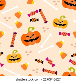 Halloween Pumpkin and Candy Corn Seamless Pattern.