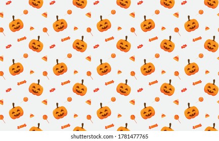 Halloween pumpkin and candy seamless pattern with white background