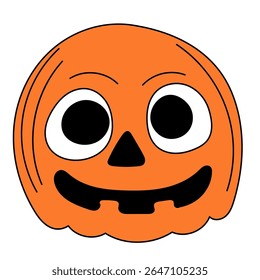 Halloween Pumpkin Cartoon Character Face. Smiley Pumpkin Vegetable Traditional Halloween Holiday Mascot Head. Funny Monster Mask Doodle Symbol. Jack Spooky Head Icon. Cute Comic Autumn Halloween Party