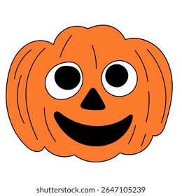 Halloween Pumpkin Cartoon Character Face. Smiley Pumpkin Vegetable Traditional Halloween Holiday Mascot Head. Funny Monster Mask Doodle Symbol. Jack Spooky Head Icon. Cute Comic Autumn Halloween Party