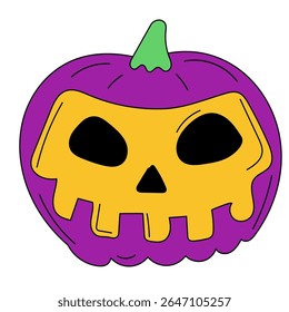 Halloween Pumpkin Cartoon Character Face. Smiley Pumpkin Vegetable Traditional Halloween Holiday Mascot Head. Funny Monster Mask Doodle Symbol. Jack Spooky Head Icon. Cute Comic Autumn Halloween Party
