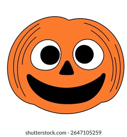 Halloween Pumpkin Cartoon Character Face. Smiley Pumpkin Vegetable Traditional Halloween Holiday Mascot Head. Funny Monster Mask Doodle Symbol. Jack Spooky Head Icon. Cute Comic Autumn Halloween Party