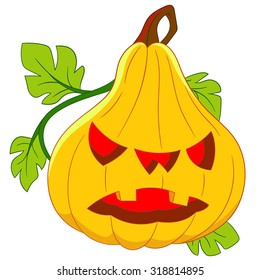 Halloween Pumpkin. Cartoon character isolated on white background. Colorful design for kids activity book, coloring page, colouring picture. Vector illustration for children.