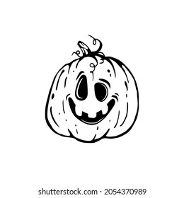 halloween pumpkin cartoon head, line icon, outline vector 