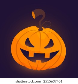 Halloween pumpkin. Cartoon horror and cute monster face with a grimace. Halloween symbol.