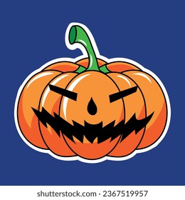 halloween pumpkin cartoon sticker in blue background