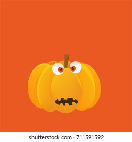 Halloween Pumpkin cartoon vector illustration with a space or place for copy or text. Isolated funny pumpkin face or head with eyes and teeth is great for halloween party or thanksgiving day dinner.