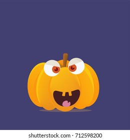 Halloween Pumpkin cartoon vector illustration with a space or place for copy or text. Isolated funny pumpkin face or head with eyes and teeth is great for halloween party or thanksgiving day dinner.