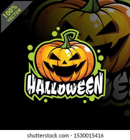 Halloween pumpkin cartoon vector logo