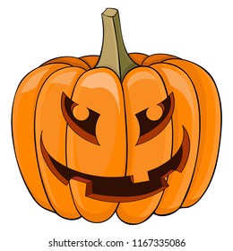 Halloween pumpkin. Carved angry face. Colored doodle. Vector illustration isolated on white background